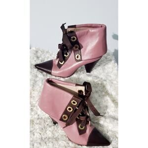 Tches Rare Womens Pink Brown Leather Boots Size 6.5 Brazilian Artsy Avant Garde